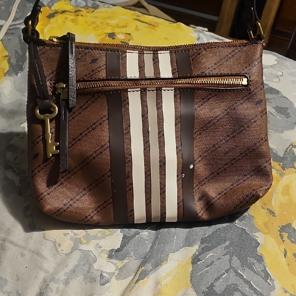 Fossil Brown Crossbody Bag with White Stripes - Picture 2 of 6